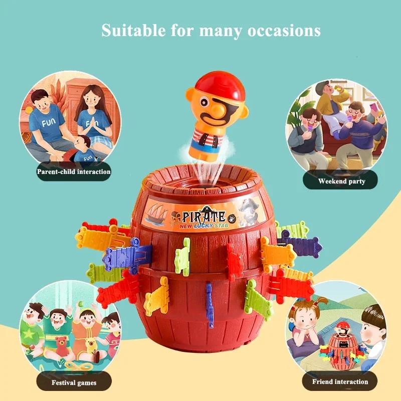 Funny Pirate Barrel Lucky Game Jumping Pirate Sword Stab Family Interactive Toys with Money Storage for Kids Halloween Gift