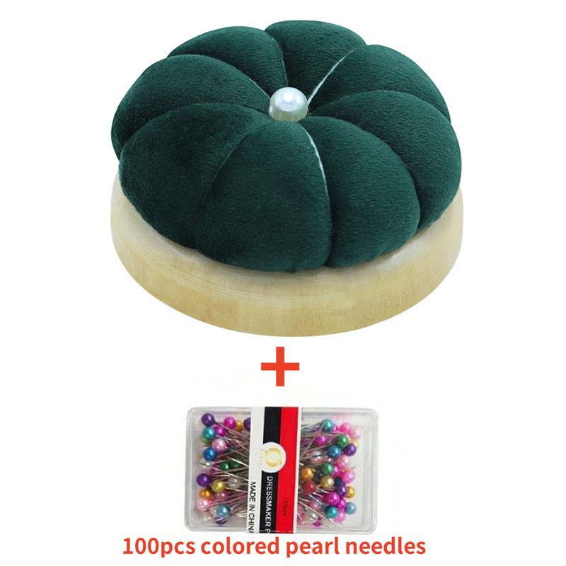 1Pc Wooden Solid Color Pumpkin Shape Pincushions Needle Cushion+100pcs Pearl Head Needle DIY Sewing Crafts
