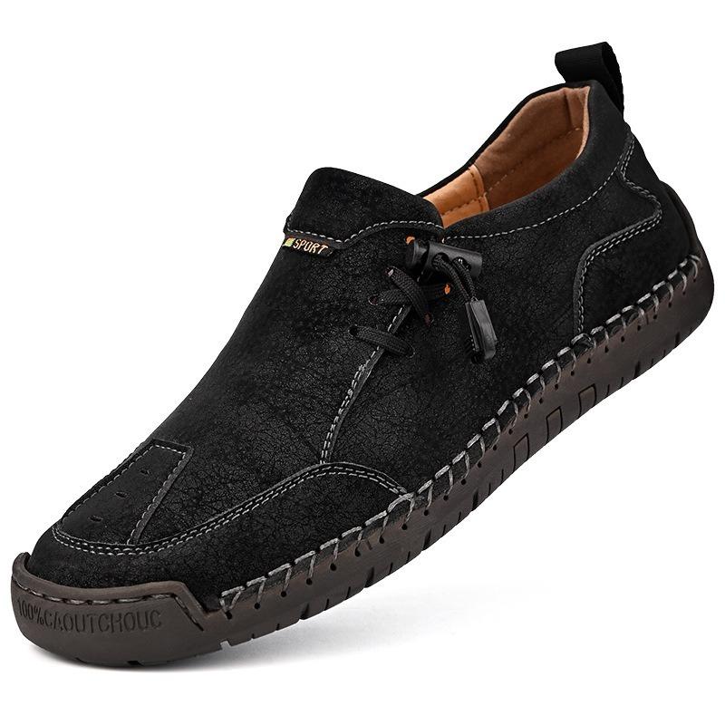 Plus Size Men's Handmade Casual Leather Shoes – Outdoor Fashion Lace-Up Oxfords with Non-Slip Sole, Lightweight Comfortable Walking Footwear