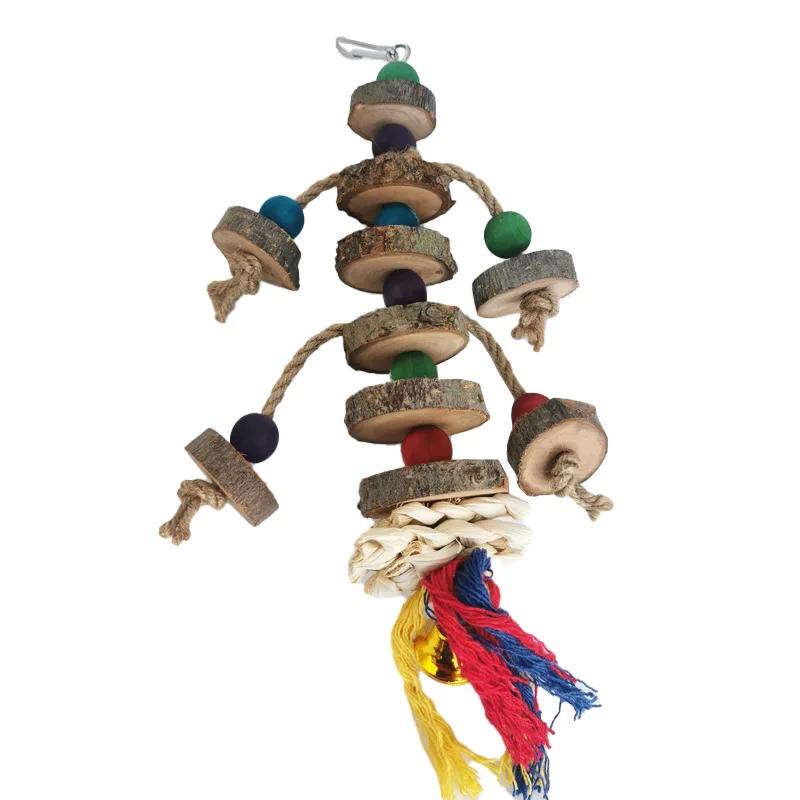 

Parrot Chew Toy with Hook Colorful Wooden Beads Ropes Natural Blocks Tearing Toys for Small Medium Birds Mini Macaw Amazon