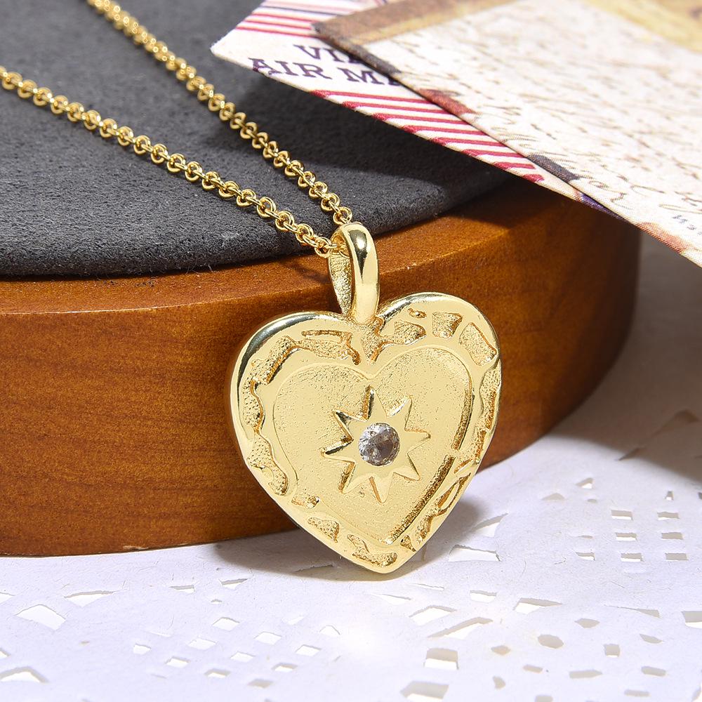 

Retro Copper Zircon Heart and Star Moon Necklace Pendant for Men and Women