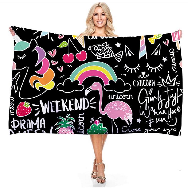 Cartoon Rainbow Color Unicorn Series Beach Towel 3D Digital Printing Outdoor Portable Bath Towel Quick-drying Cute Girls Towels