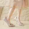 Bow High Heels Wedding Shoes Women's 2025 New Spring Bridesmaid Shoes Bride Shoes Stiletto Crystal Shoes French Single Shoes