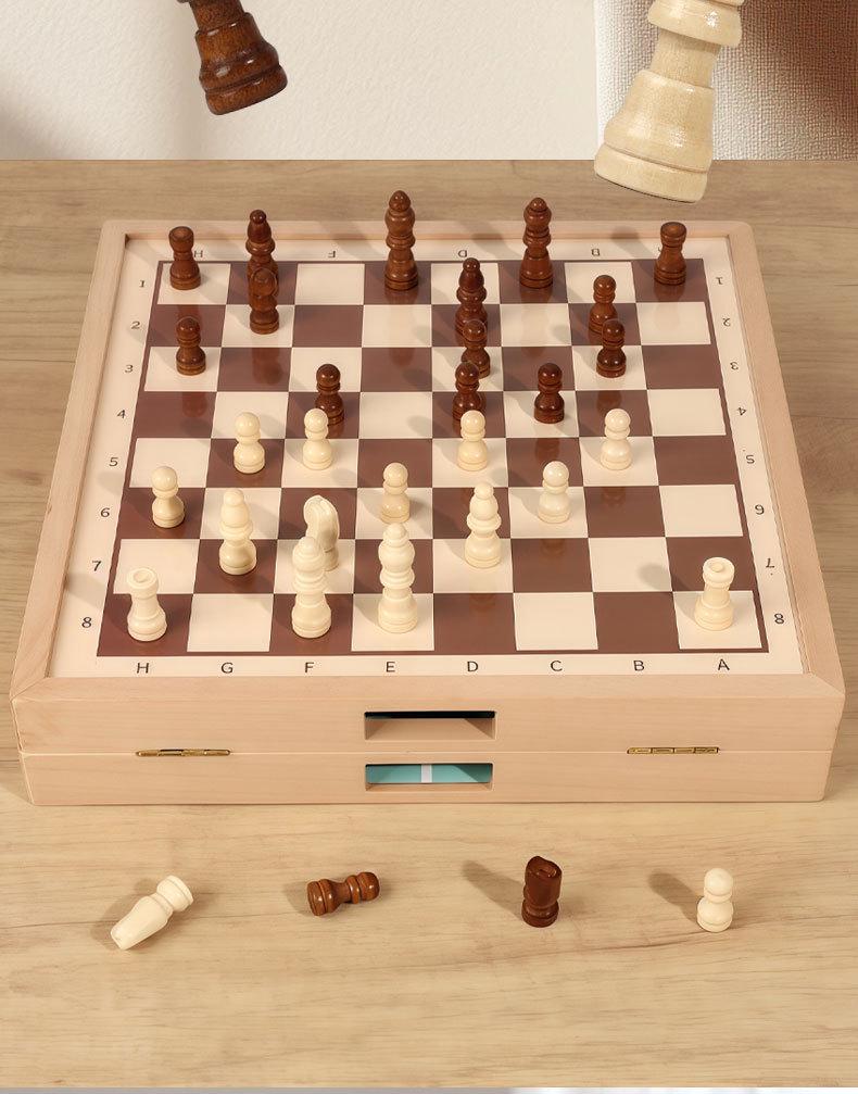 Double-Sided 4-in-1 Wooden Game Set: Chess, Five-in-a-Row, Go, Bowling - Children's Educational Toy
