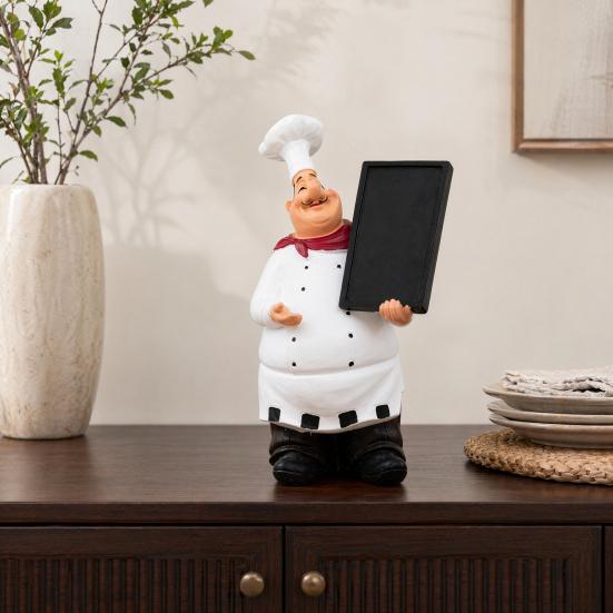 DYS Kochfigur, Harz Tischdekoration für Arbeitsplatte, Lustige Statue mit Gewürzflasche/Flaschenöffner/Nachrichtentafel für Küchenregal Zuhause Restaurant