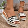 Summer new wedge heel hemp woven platform women's shoes large size one word with casual wedge heel slippers