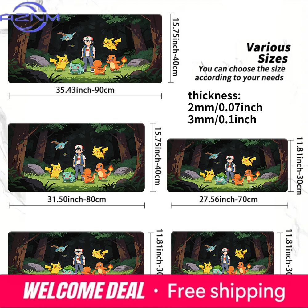 Pokemon Ash  Kanto Starters Forest Adventure Gaming Mouse Pad NonSlip Desk Mat 30x80x0.2cm
