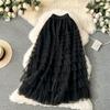 Summer Women Elegant Ruffles Mesh Elstic Waist Long Midi Cake Skirt