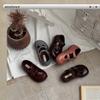 XSHX Retro Mary Jane Weite Zehenpartie Prinzessin Schuhe Herbst Neu Mädchen Klettverschluss Gummisohle Mittel Antik Öliges Leder