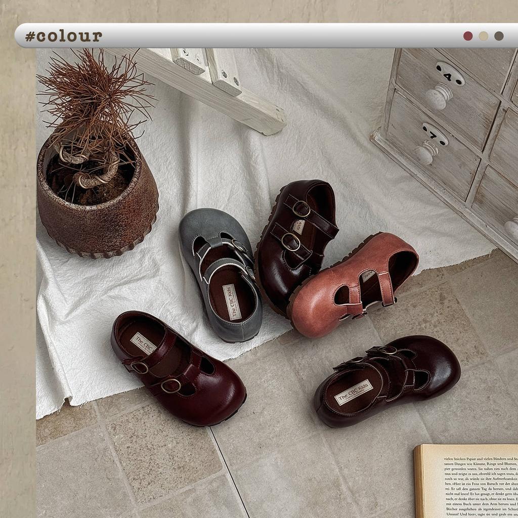 XSHX Retro Mary Jane Weite Zehenpartie Prinzessin Schuhe Herbst Neu Mädchen Klettverschluss Gummisohle Mittel Antik Öliges Leder