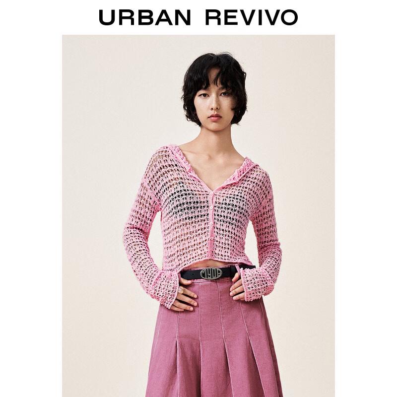 UR Women's Textured Hollow Hooded Knit Cardigan