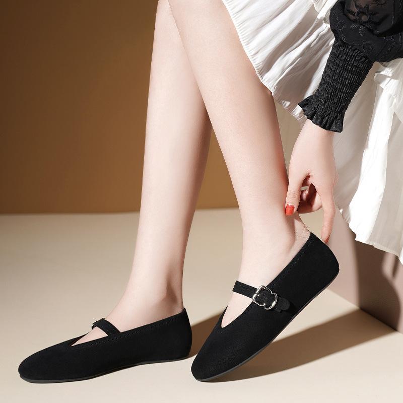 Frühling neue Ballett kleine Lederschuhe Mode Leder Retro weich wachsig runder Kopf flache Schuhe einzelne Wildleder Mary Jane Damenschuhe