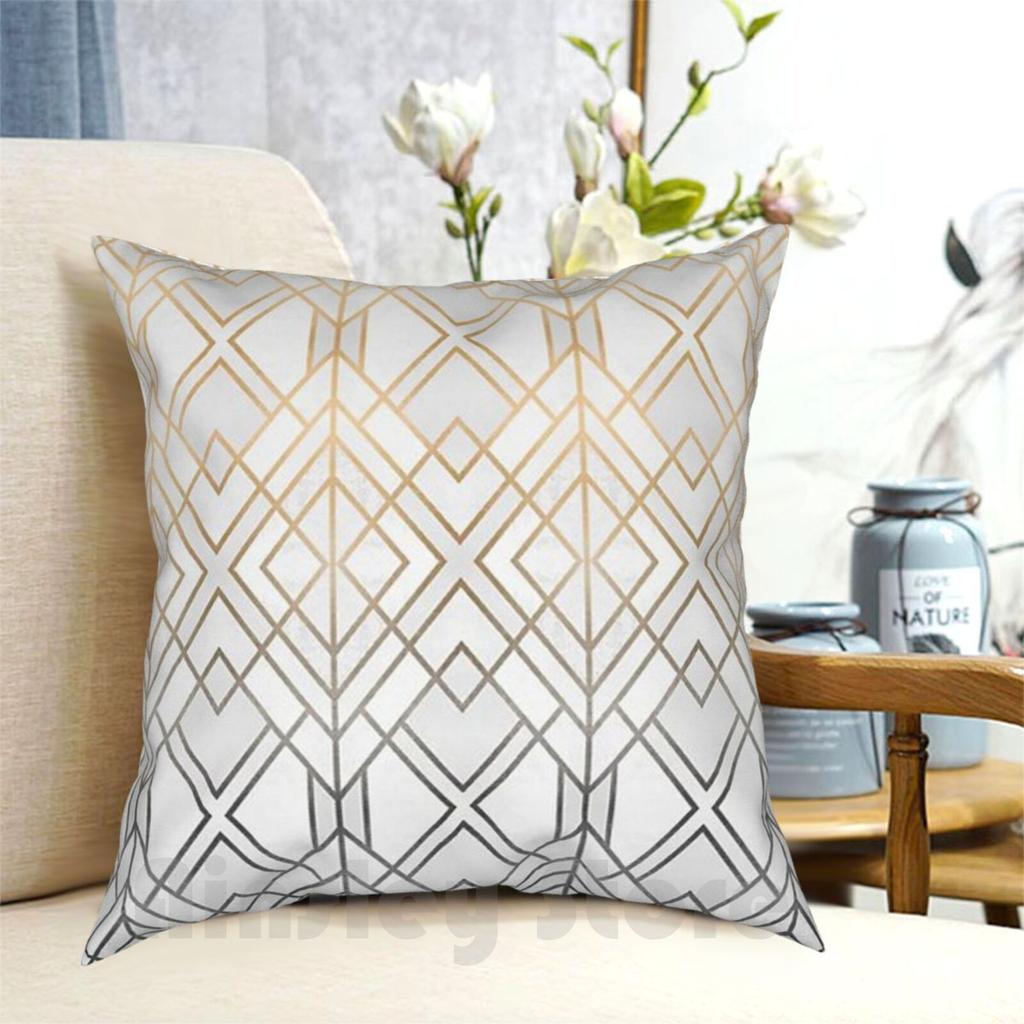 Gold And Grey Geo Pillow Case Printed Home Soft DIY Pillow Cover Graphic Pattern Abstract Geometric Geometric Black And