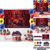 Spider Man Superhero Party Scene Set With Tablecloth Background And Latex Balloons