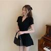 Temperament Fishtail Short Skirt Women's Summer New Waist and Thin V-neck Design Sense Niche Black Dress