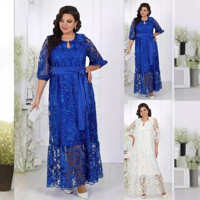 Plus Size  New European American Style Heavy Lace Embroidery Cocktail Evening Dress Two-piece Set for Women