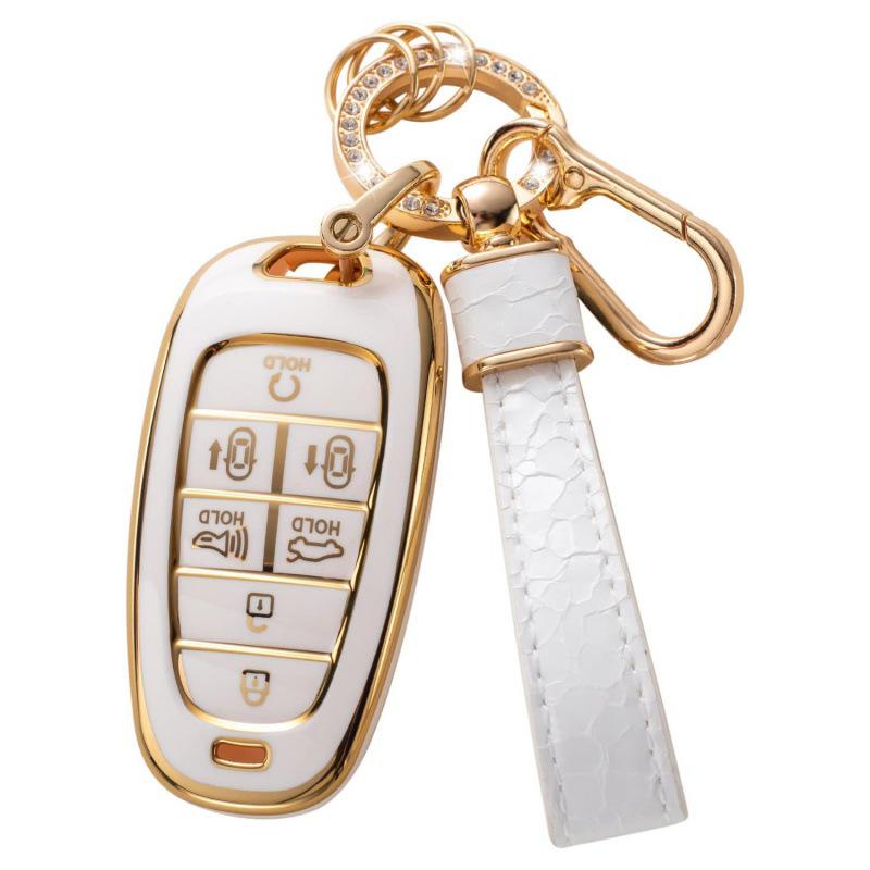 Autoschlüsselabdeckung mit goldenem Rand und Steinmuster, mit Schlüsselanhänger