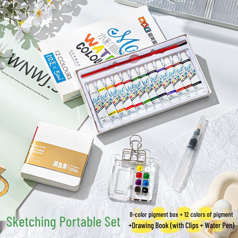 Portable Mini Watercolor & Acrylic Paint Set with Easel & Sketchbook