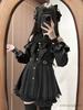 Cute Heart Long Detachable Ribbon Lolita Size L [XHSUKADO] Women's Open-Shoulder Dress, Back, Stand-Up Collar, Sleeves, Brooch, Ruffles, Lace, A-Line,