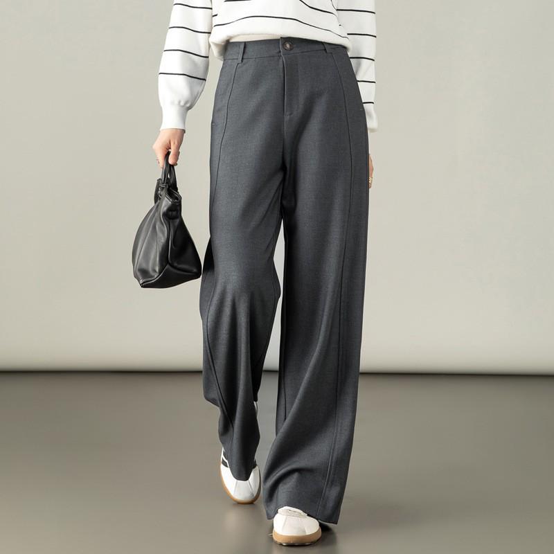 Women's Autumn 2025 High-Waisted Lyocell Wool Pants - Narrow to Wide-Leg, Drapey, Floor-Length Trousers.