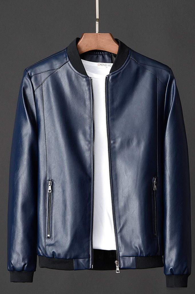 Leather PU Solid Denim Synthetic Short Cold Large Sizes L to M D.IIZOO Jacket, Leather, Color, Blouson, Jacket, Leather, Length, Men's, Spring/Autumn,