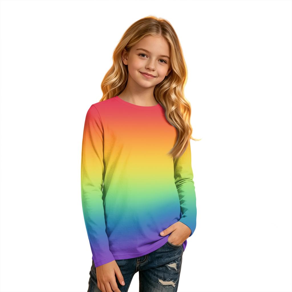 Kids' Round Neck Long Sleeve Gradient Print T-Shirt for Casual Everyday Wear