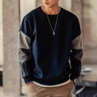 Herren Rundhals Herbst Neu Patchwork Langarm Amerikanischer Stil Schick Übergröße Locker Lässig Moto Biker Paneel High Street Kapuzenpullover