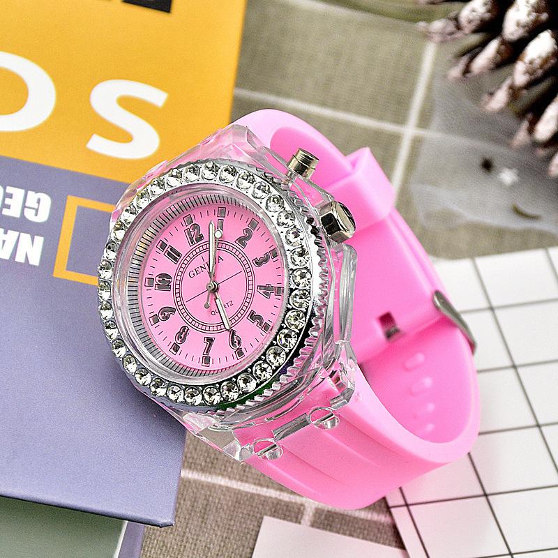 Luminous luminous personalized rhinestone led fashion male and female students couple jelly quartz watch
