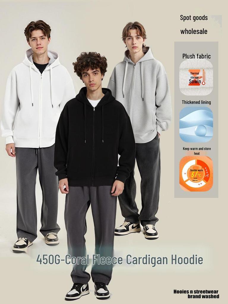 450G Heavyweight Men's Cotton Velvet-Lined Hoodie: Trendy, High-End Feel for Couples