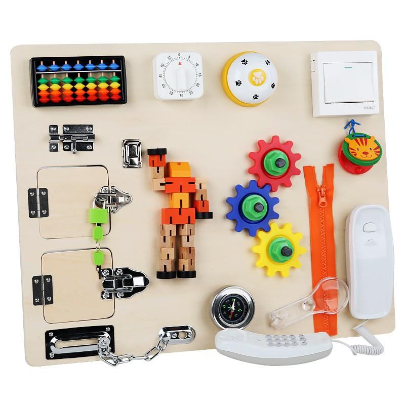 Wooden boys and girls Montessori busy board unlocking steering wheel telephone switch unlocking parent-child early education life toys