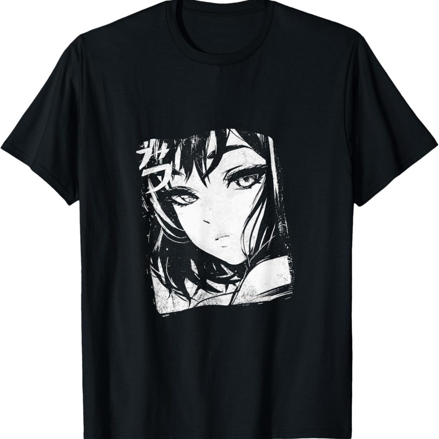 Cyberpunk Anime Girl (Black and White) T-Shirt S чёрный