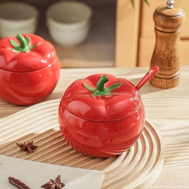 

Ceramic Seasoning Jars Bottle Kitchens Accessories Fruit Melon Shape Pumpkin Tomato Spices Storage with Lid &Spoon Kitchen Items томатний