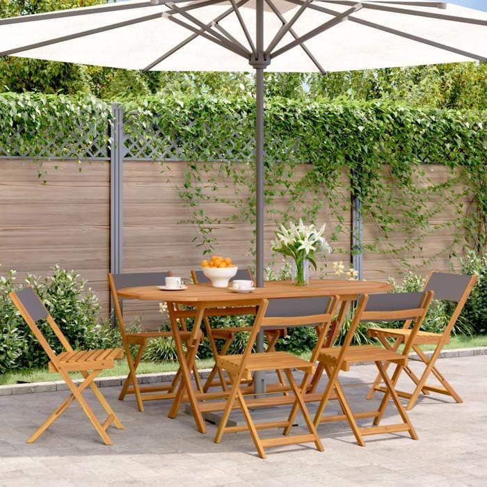 VidaXL Chaises de jardin pliantes lot de 6 tissu et bois massif, siège de jardin, chaise de patio, chaise à manger de 3214614