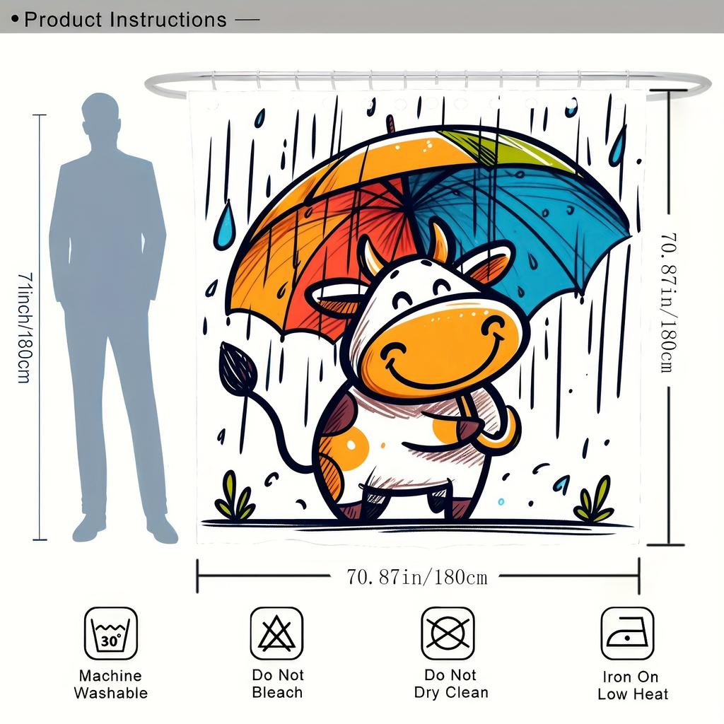 Tenda da Doccia con Stampa Digitale a Motivo Mucca con Ombrello, Decorazione per Bagno Casa, Tessuto in Poliestere Intrecciato Reversibile per Quattro Stagioni