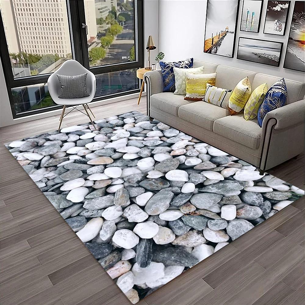 3D Stone Pebbles Footprint Beach Carpet Rug for Home Living Room Bedroom Sofa Doormat Decor,Kid Play Area Rug Non-slip Floor Mat