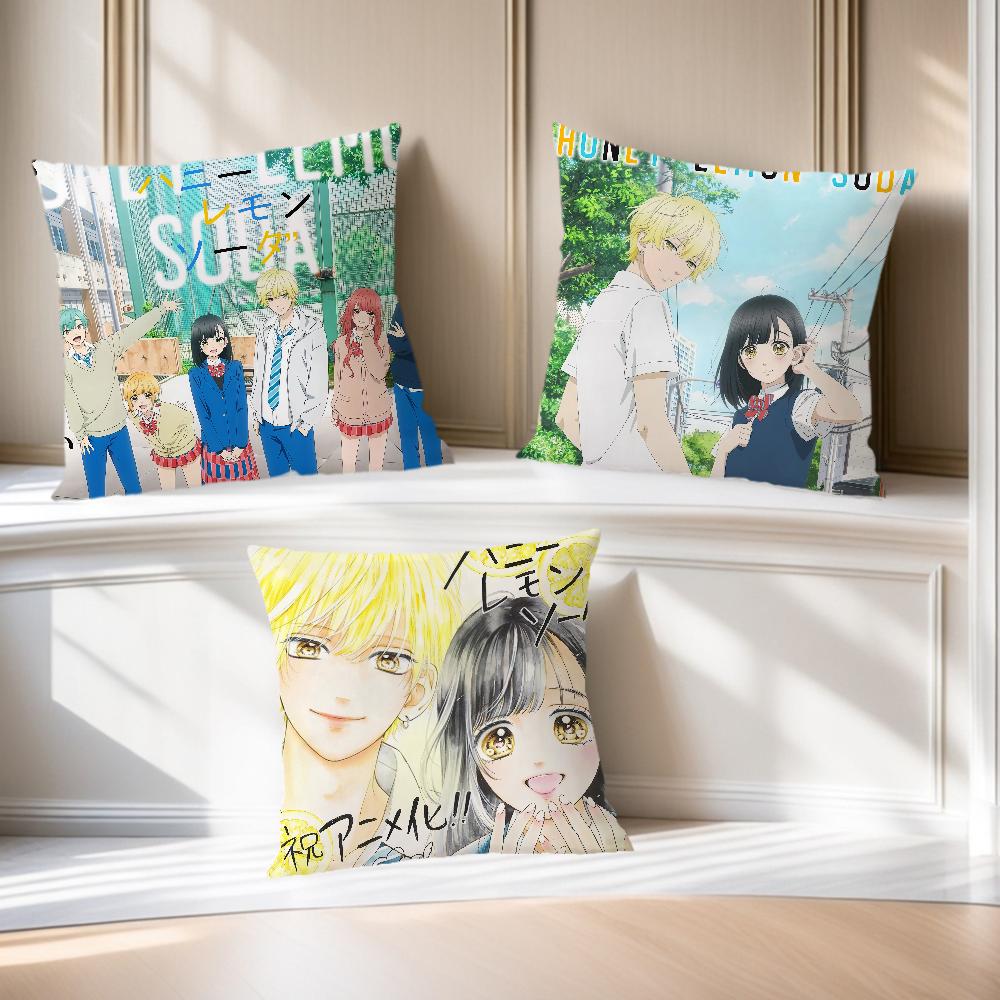 Soft Comfortable Pillow Case for Sofa Soda Living Couple Anime Manga Room Home Office Decor H-Honey L-Lemon and Protective Cover