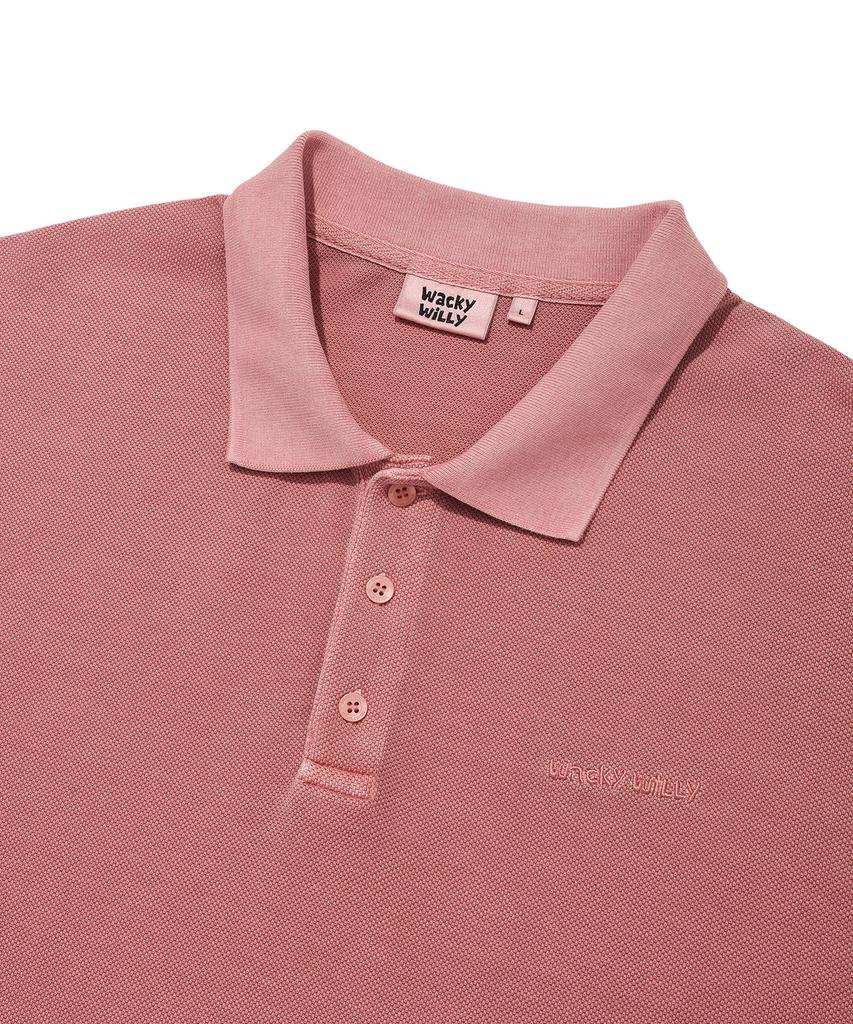 WACKY WILLY Pigment-Dyed Collared T-Shirt Pink