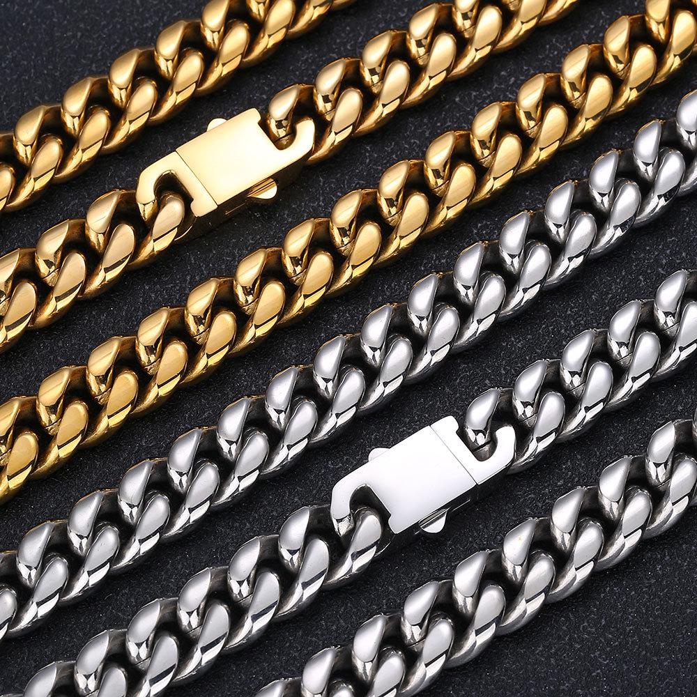Trendige Cuban Link Kette & Armband aus Edelstahl mit glattem Verschluss