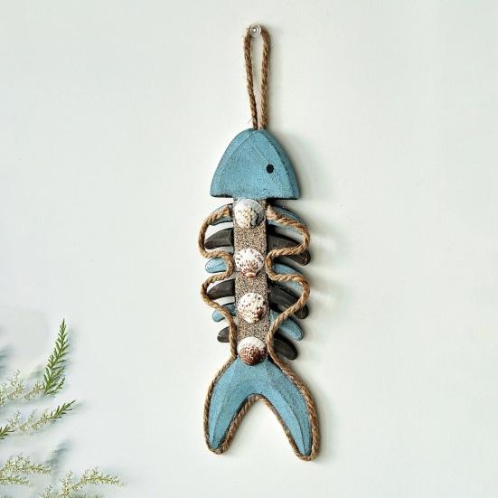 Fish Bone Wall Decoration with Hemp Rope Lanyard Easy To Hang Wall Art Wood Retro Style Pendant for Living Room