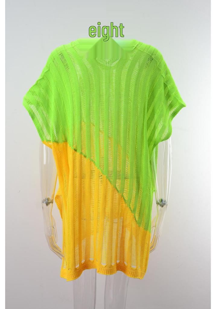 2026 Women’s Rainbow Color Block Ice Silk Beach Cover-Up Cardigan