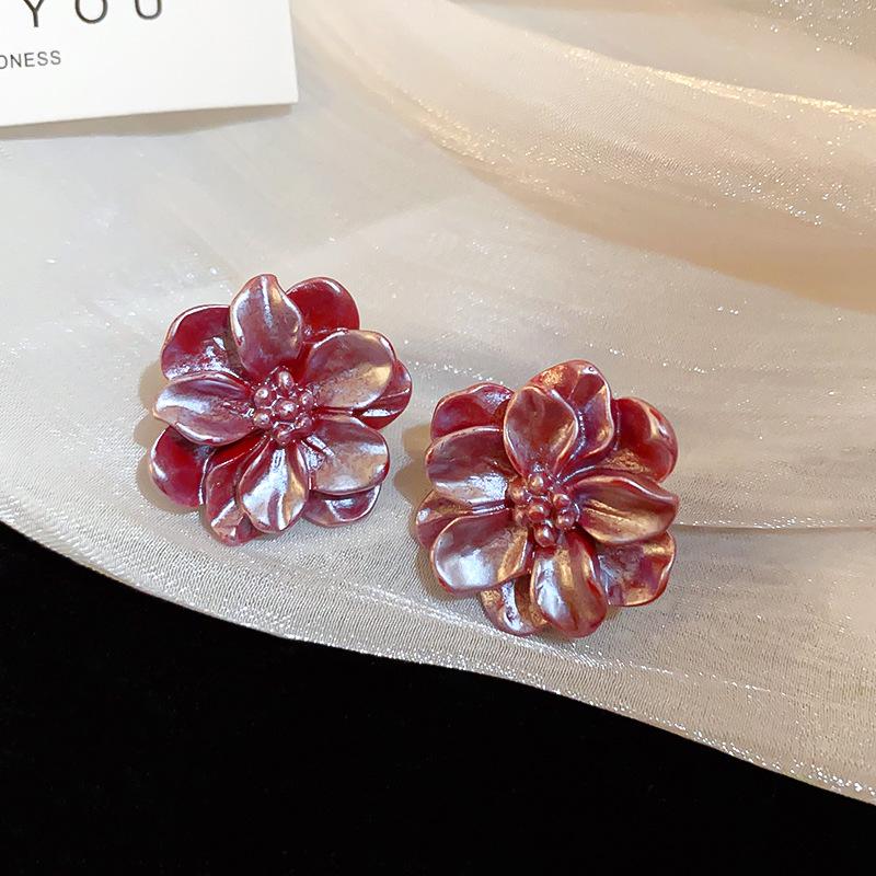 Acrylic White Camellia Flowers Stud Earrings for Women Fashion Temperament Fairycore Earring Party Wedding Jewelry