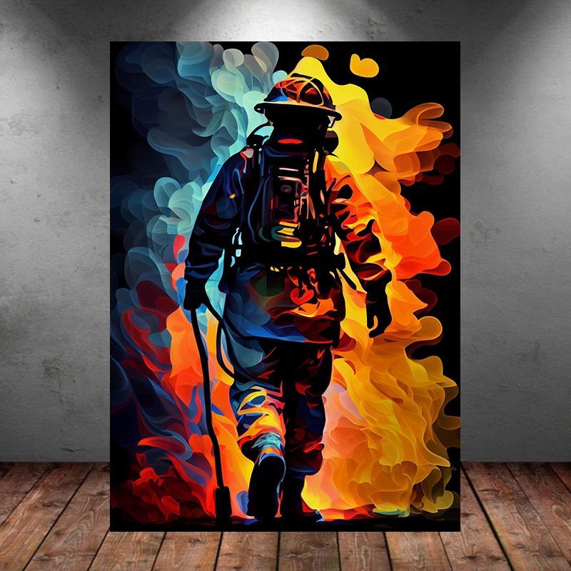 Vintage Brave Firefighter Fire Smoke Firefighter Fire Truck Art Posters Canvas Painting Wall Prints Picture for Room Home Decor