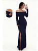 2025 Elegant One-Shoulder Long-Sleeve Slit Slim-Fit Dress