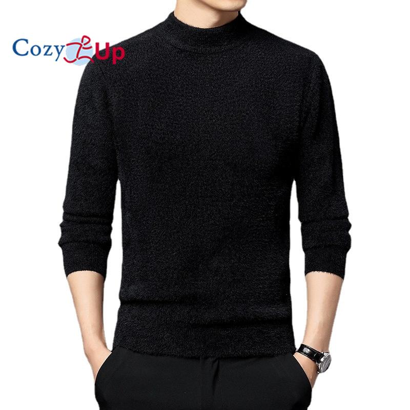 Cozy Up Top Grade Imitation Mink Velvet Fashion Knit Turtleneck Pullover Sweater Casual Winter Jumper for Men Clothing