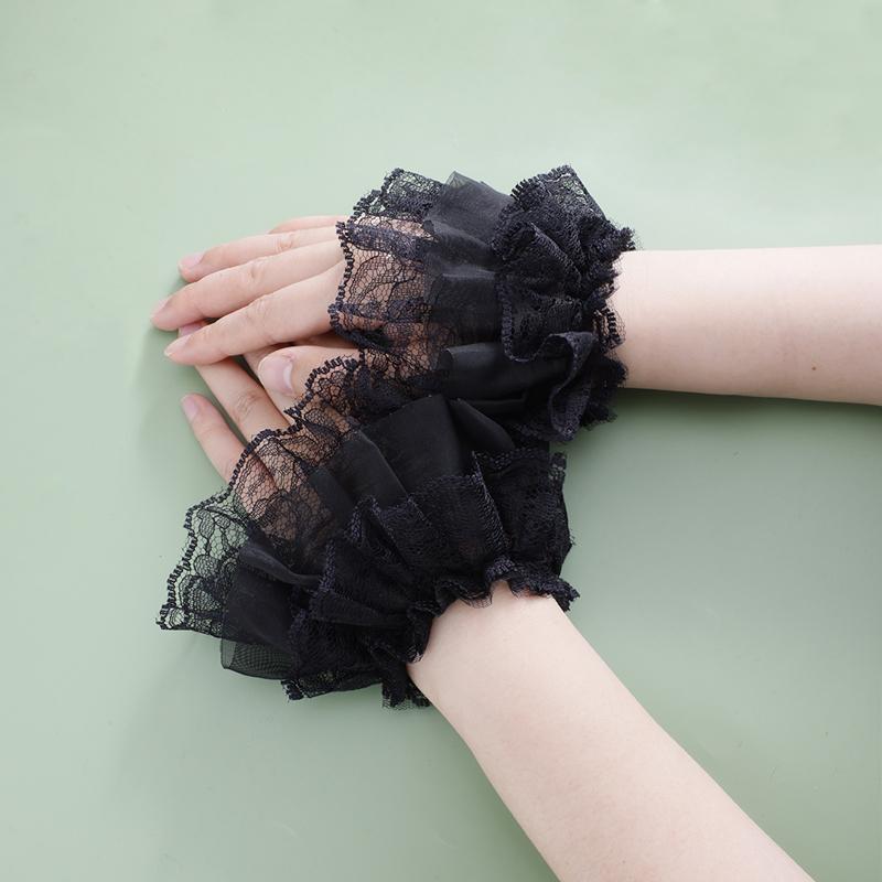 Short Multi Layer Lace Fake Sleeves Girl Ruffle Decoration Wrist Cuffs Fingerless Wedding Bridal Gloves Maid Cosplay Bracelet