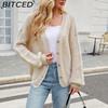 BITCED Relaxed-Fit Oversized Cardigan Autumn/Winter Long-Sleeved V-Neck Cable-Knit Sweater