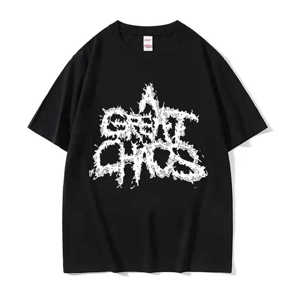 Gothic style dark 2025 pure cotton trendy T-shirt top neutral letters American messy fonts for men and women redtube logo