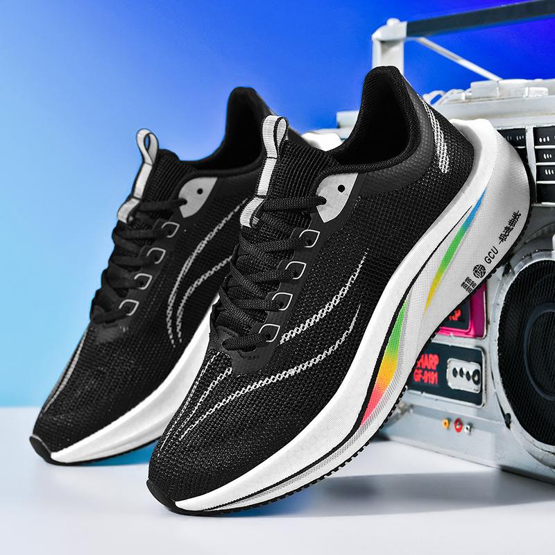 

2025 spring new youth ultra-light shock-absorbing wear-resistant racing running shoes men s breathable non-slip couple sports shoes 45 чёрный