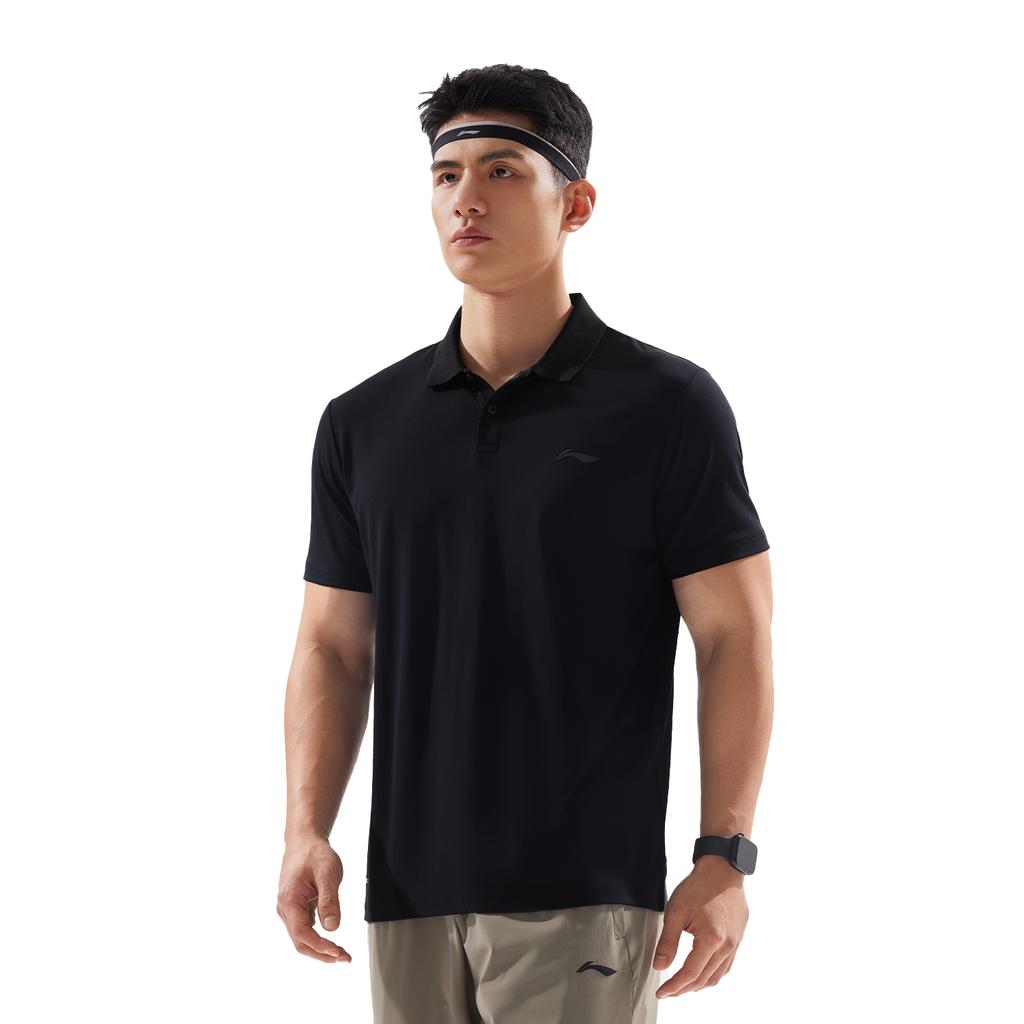 Li Ning Comfortable Casual Simple Solid Color Versatile Short Sleeve Polo Shirt Men Tops Black APLV037-2