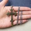 Retro Gothic Cross Pendant Necklace - Unisex Ethnic Pattern Sweater Chain